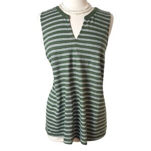 Old Navy Womens Tank Top XL Green White Striped Sleeveless Linen Relaxed NEW